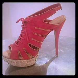 Schutz Red Suede lace-up peep-toe sandal